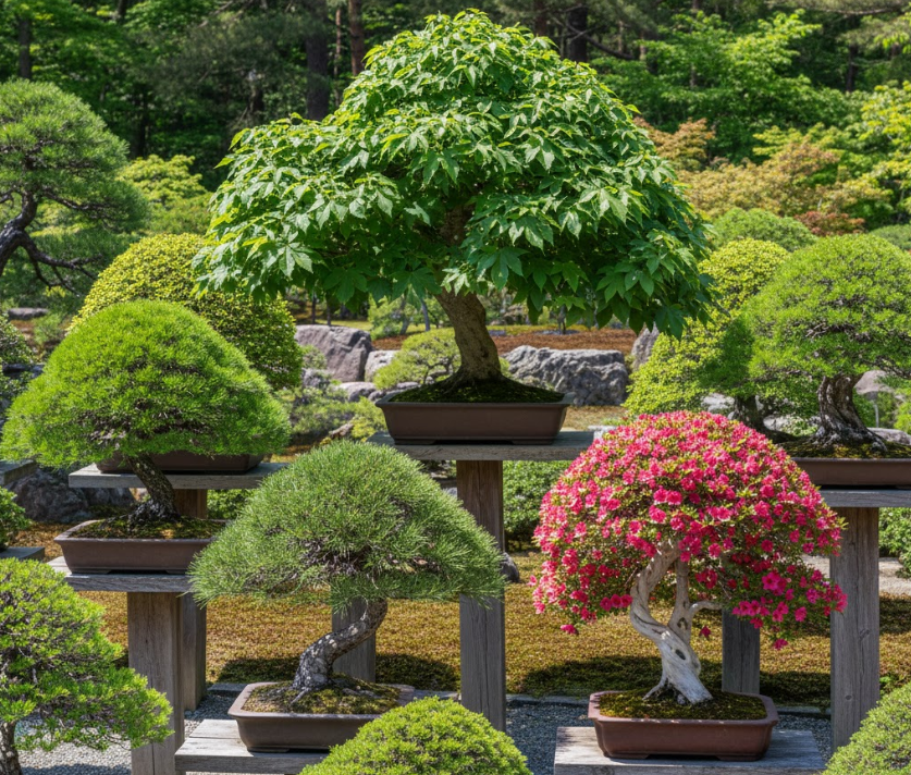5月の濃い緑が美しい盆栽たち