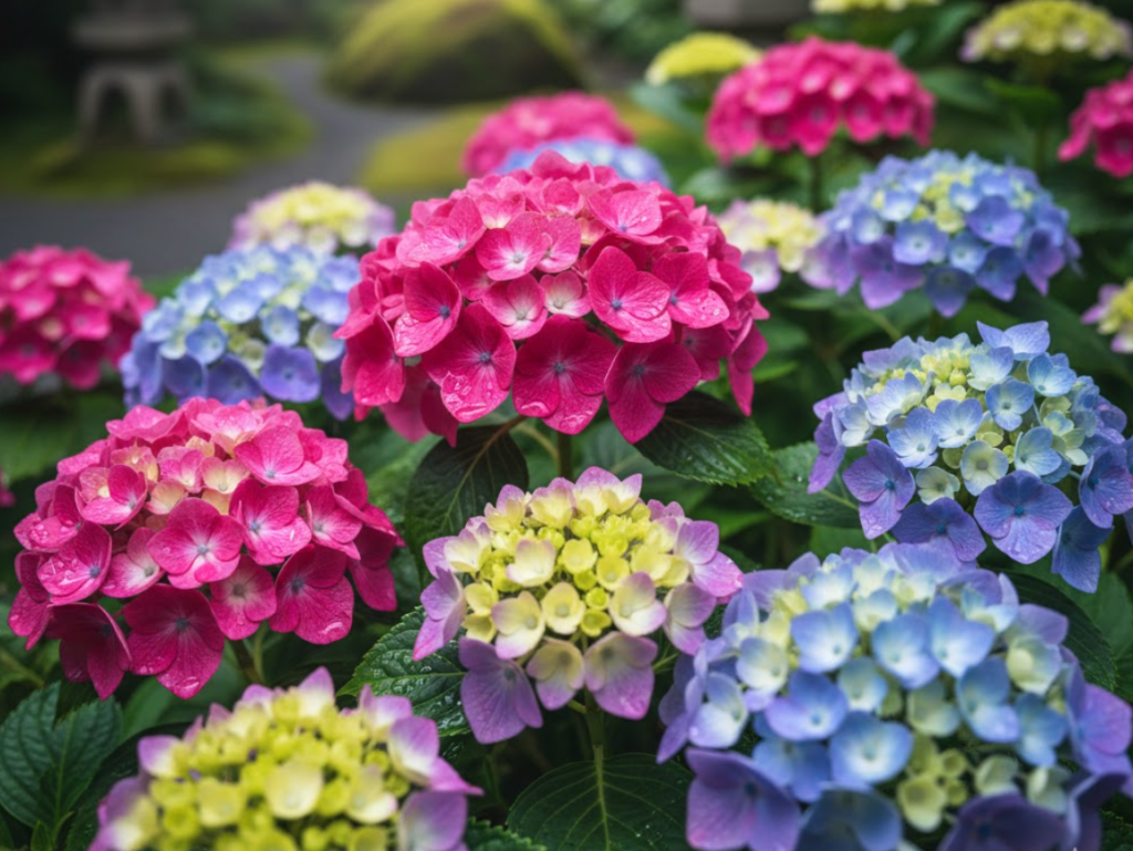 綺麗な花を咲かせた紫陽花（アジサイ）