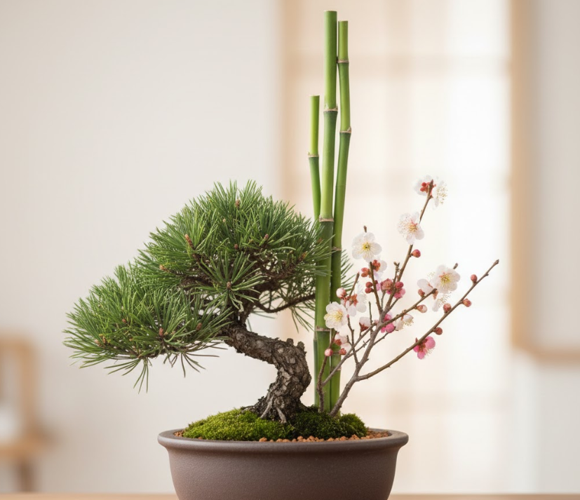 松竹梅の寄せ植え盆栽